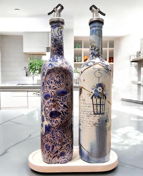 Mavi-beyaz Renkli Seramik ve Porselen Motifli Vintage Yağdanlık Set, Sosluk, Sirkelik