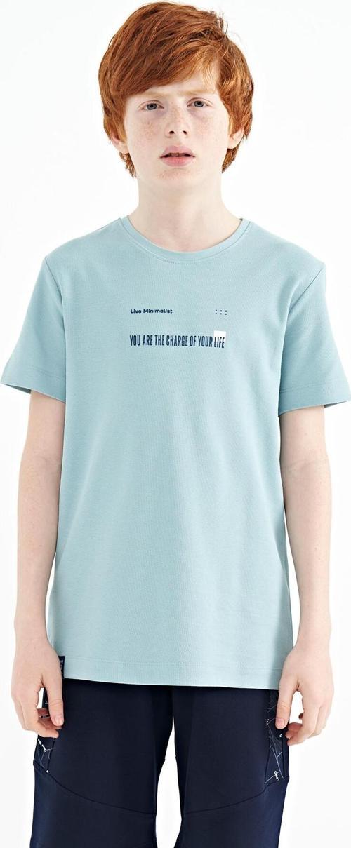 Açık Mavi Baskı Detaylı O Yaka Standart Kalıp Erkek  Çocuk T-Shirt - 11117