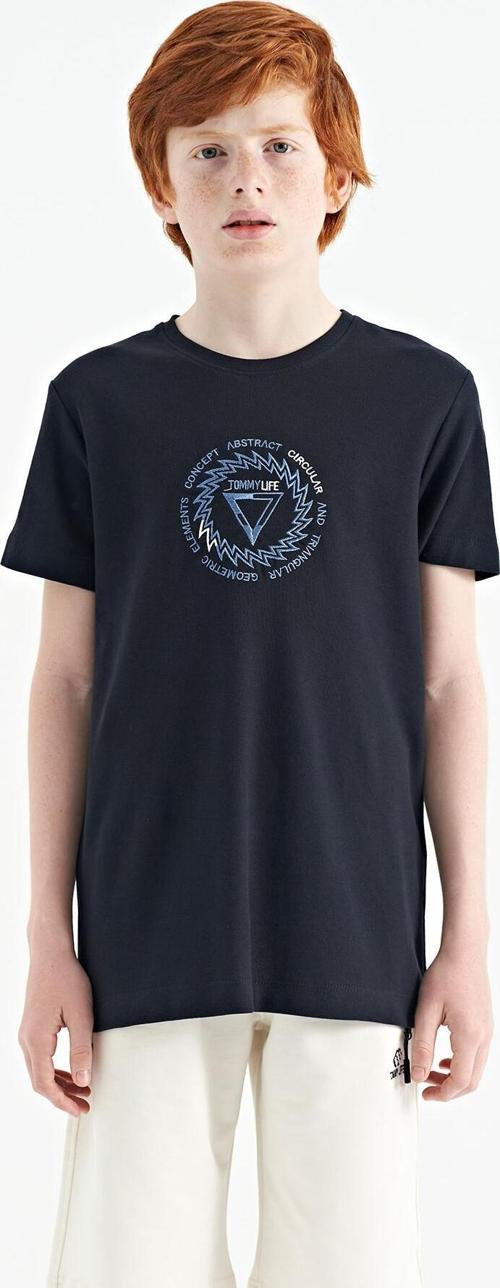 Lacivert Nakış İşleme Detaylı O Yaka Standart Kalıp Erkek Çocuk T-Shirt - 11115