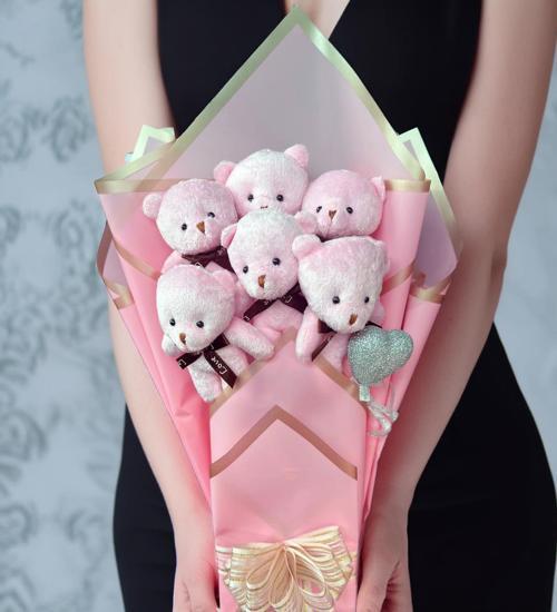 Sevgiliye Özel Pembe Konsept Romantik Peluş Ayıcık Buketi