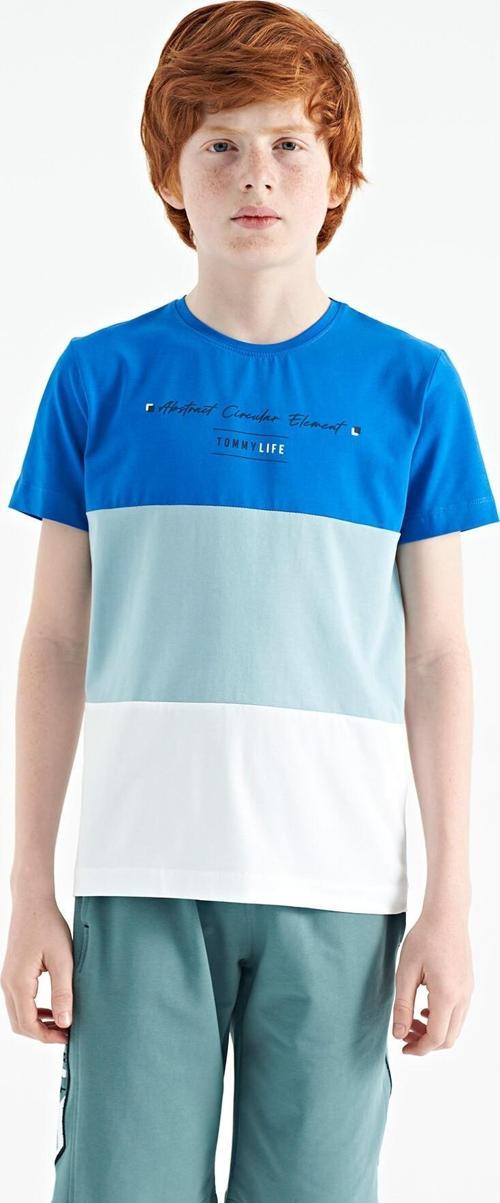 Beyaz Renk Bloklu O Yaka Baskı Detaylı Standart Kalıp Erkek Çocuk T-Shirt - 11135