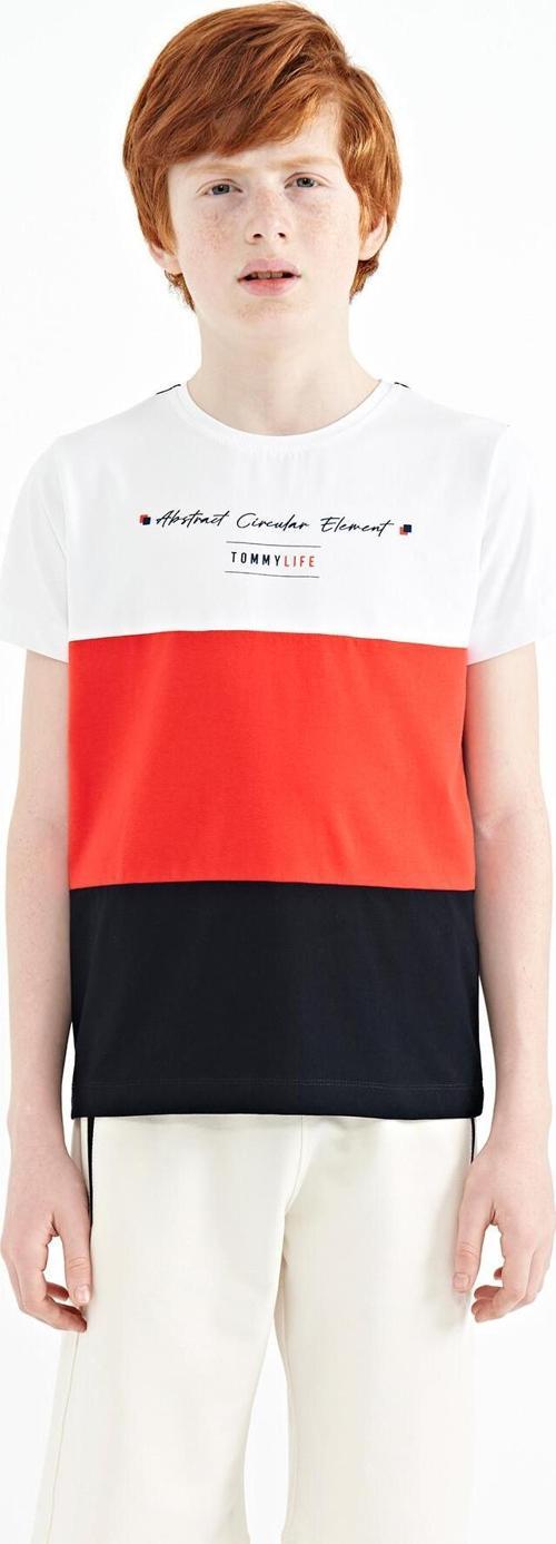 Lacivert Renk Bloklu O Yaka Baskı Detaylı Standart Kalıp Erkek Çocuk T-Shirt - 11135