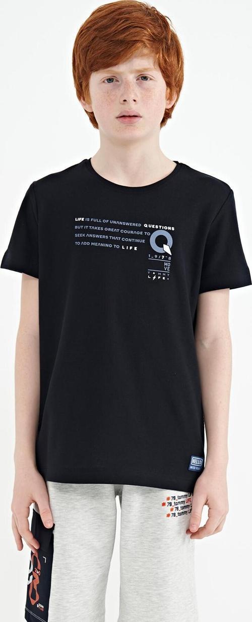 Lacivert Baskı Detaylı O Yaka Standart Kalıp Erkek Çocuk T-Shirt - 11145