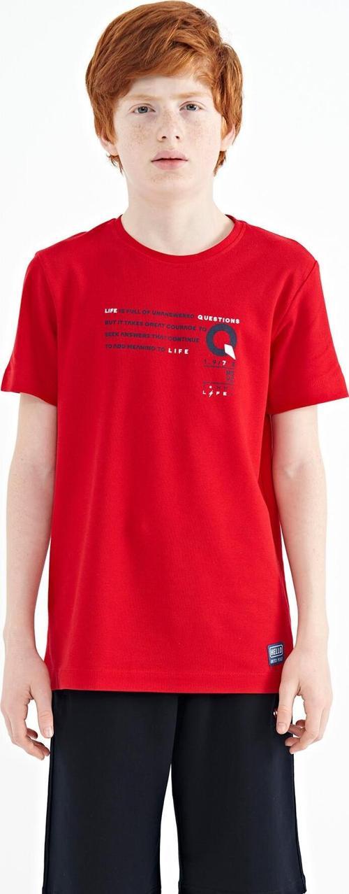 Kırmızı Baskı Detaylı O Yaka Standart Kalıp Erkek Çocuk T-Shirt - 11145