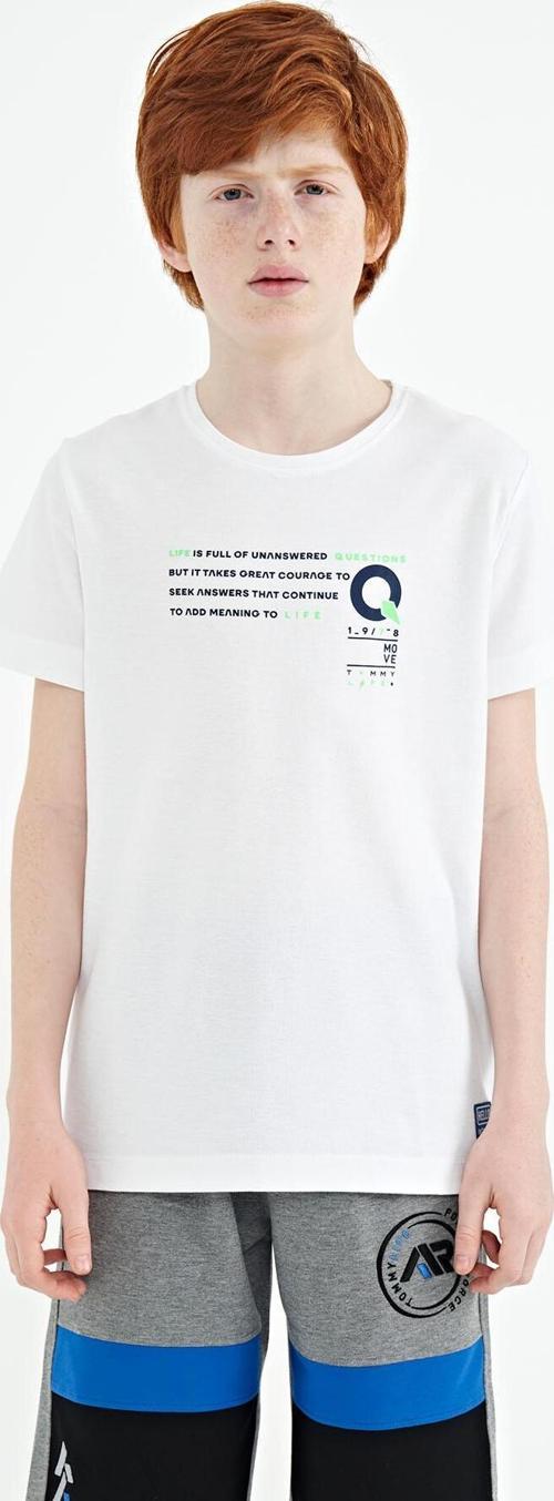 Beyaz Baskı Detaylı O Yaka Standart Kalıp Erkek Çocuk T-Shirt - 11145