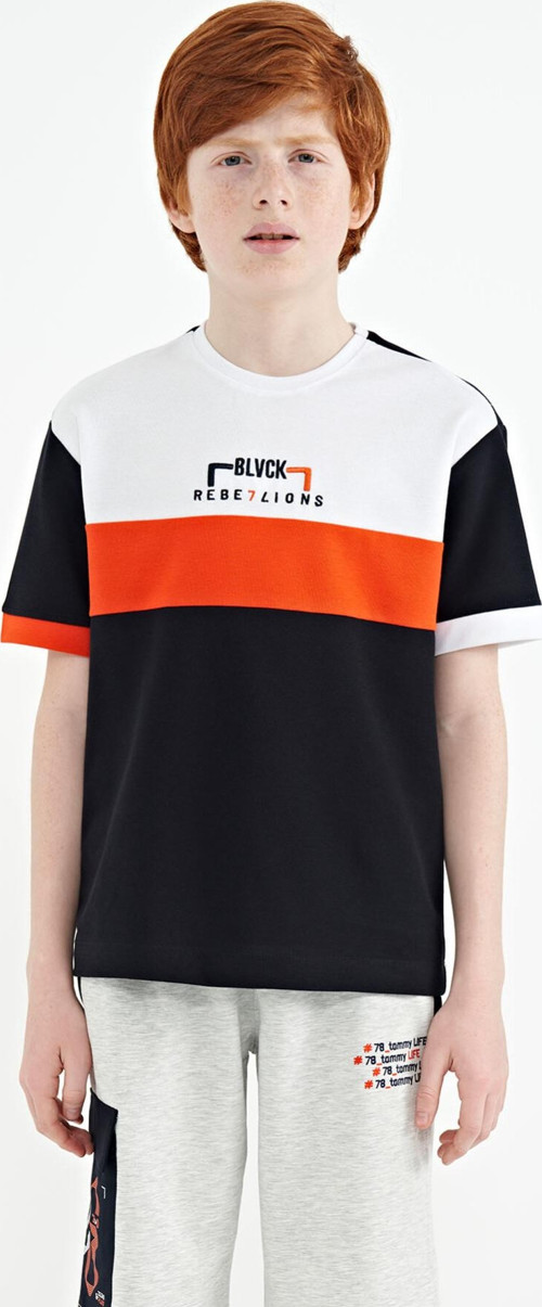 Lacivert Renk Geçişli Nakışlı Oversize Erkek Çocuk T-Shirt - 11159