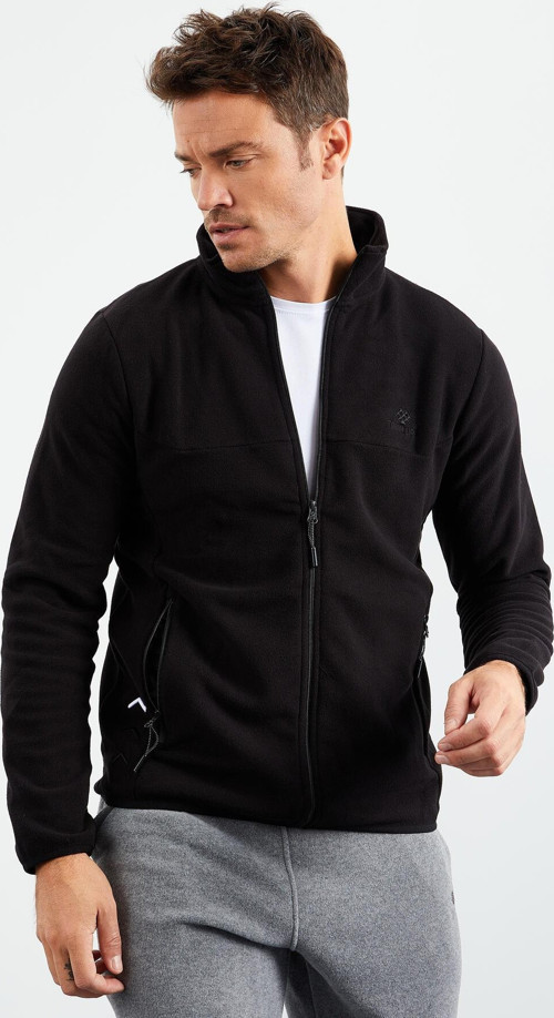 Siyah Fermuarlı Sweatshirt Slim Fit Dik Yaka Erkek Polar - 87270
