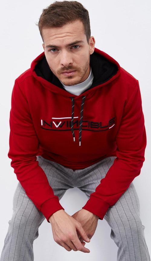 Kırmızı Kanguru Cep Standart Kalıp Kapüşonlu Erkek Sweatshirt - 87883