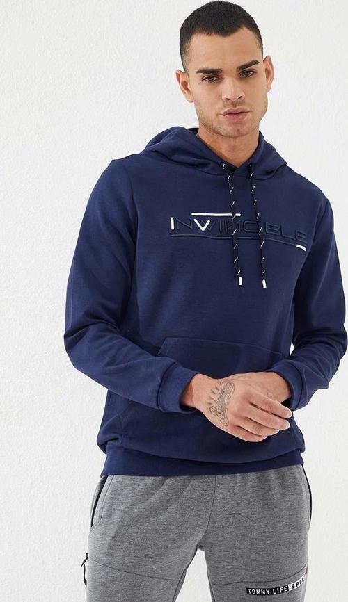İndigo Kanguru Cep Standart Kalıp Kapüşonlu Erkek Sweatshirt - 87883