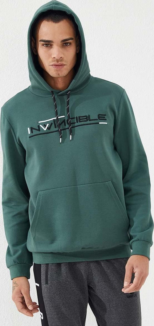 Yeşil Kanguru Cep Standart Kalıp Kapüşonlu Erkek Sweatshirt - 87883