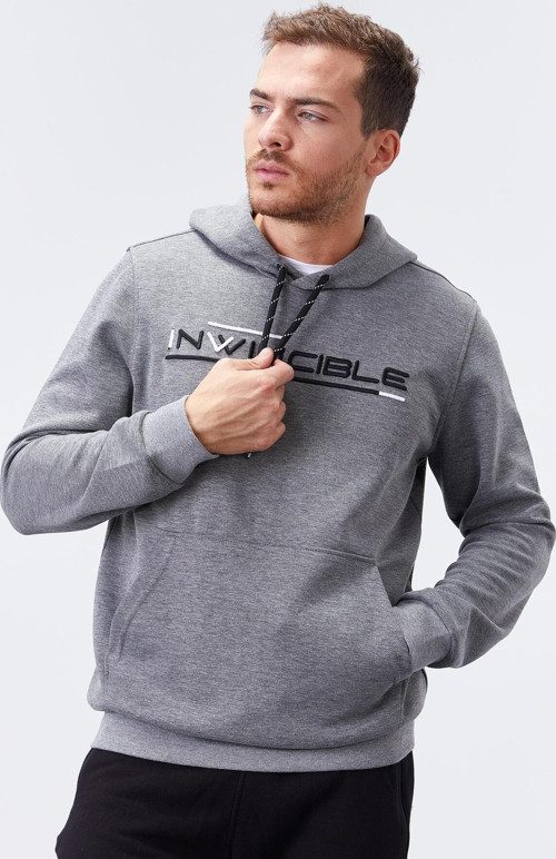 Gri Melanj Kanguru Cep Standart Kalıp Kapüşonlu Erkek Sweatshirt - 87883