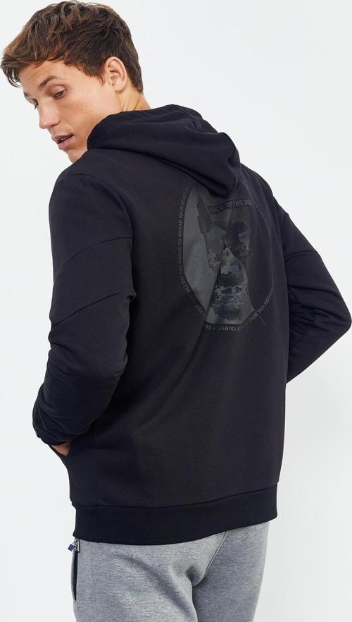 Siyah Kuru Kafa Sırt Baskılı Kapüşonlu Rahat Form Erkek Sweatshirt - 88008