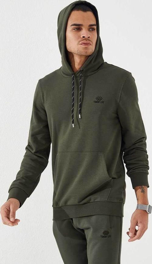 Haki Kanguru Cep Standart Kalıp Kapüşonlu Erkek Sweatshirt - 87872