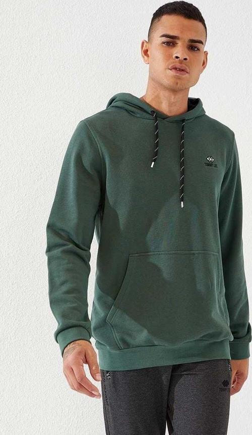 Yeşil Kanguru Cep Standart Kalıp Kapüşonlu Erkek Sweatshirt - 87872