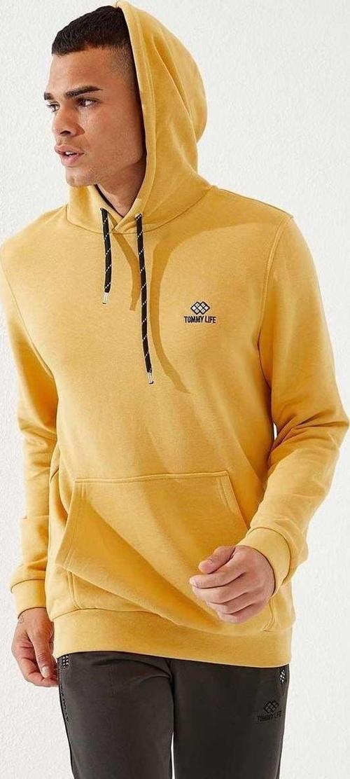 Hardal Kanguru Cep Standart Kalıp Kapüşonlu Erkek Sweatshirt - 87872