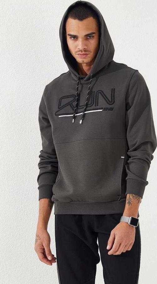 Haki Yazı Nakışlı Standart Kalıp Kapüşonlu Erkek Sweatshirt - 87887