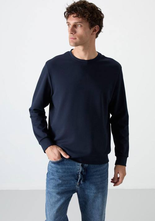 Lacivert Basic O Yaka Rahat Form Erkek Sweatshirt - 88053