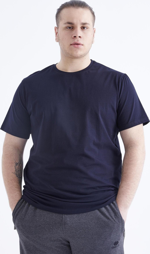 Lacivert Basic Kısa Kol O Yaka Büyük Beden Erkek T-Shirt - 88072