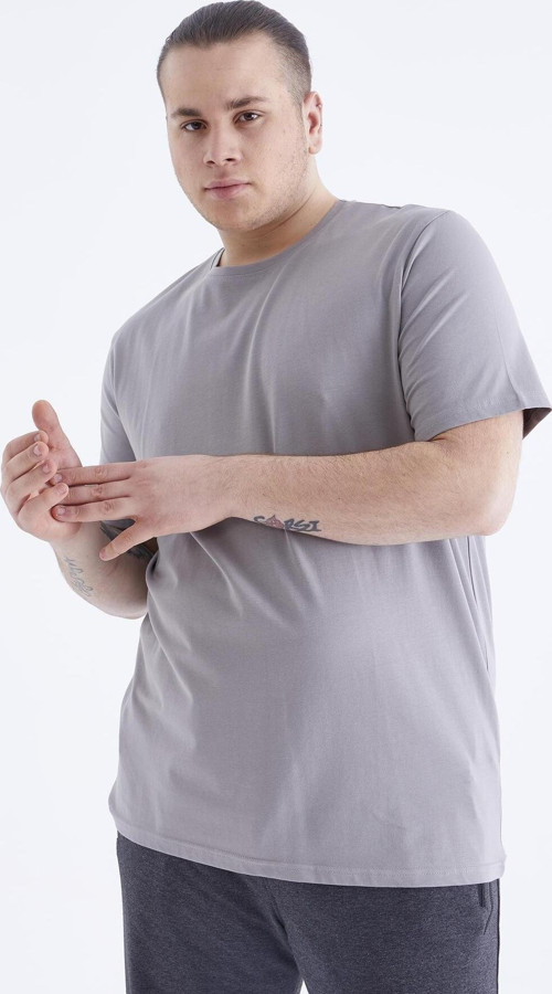 Gri Basic Kısa Kol O Yaka Büyük Beden Erkek T-Shirt - 88072