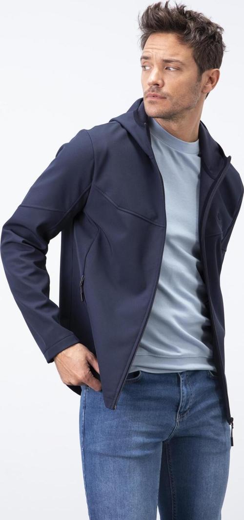 Lacivert Fermuarlı Kapüşonlu Su ve Rüzgar Geçirmez Softshell Erkek Mont - 88051