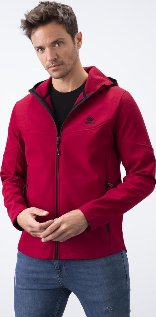 Bordo Fermuarlı Kapüşonlu Su ve Rüzgar Geçirmez Softshell Erkek Mont - 88051