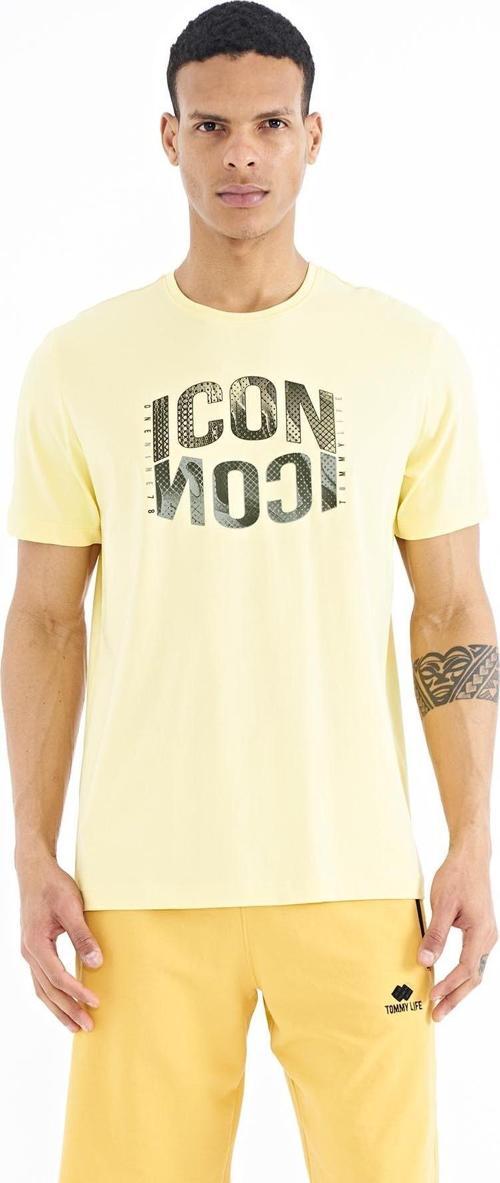 Sarı Yazı Baskılı O Yaka Standart Kalıp Erkek T-Shirt - 88174