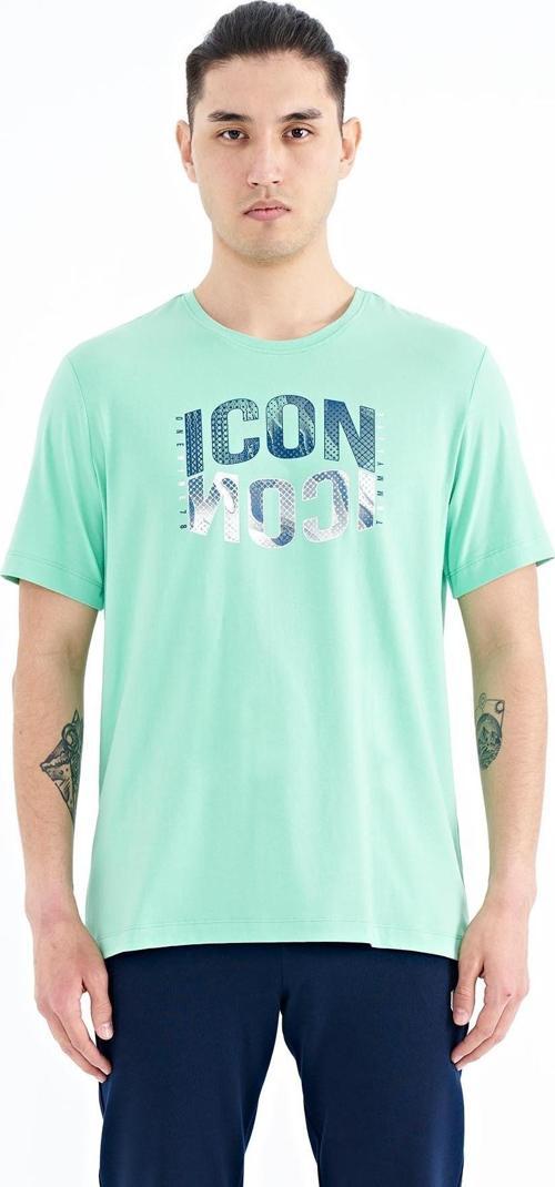 Su Yeşili Yazı Baskılı O Yaka Standart Kalıp Erkek T-Shirt - 88174