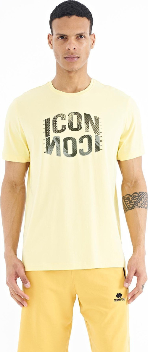 Sarı Yazı Baskılı O Yaka Standart Kalıp Erkek T-Shirt - 88174