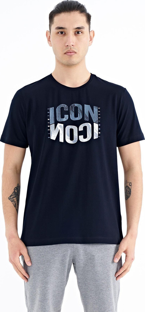 Lacivert Yazı Baskılı O Yaka Standart Kalıp Erkek T-Shirt - 88174