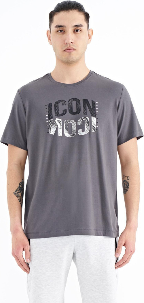 Koyu Gri Yazı Baskılı O Yaka Standart Kalıp Erkek T-Shirt - 88174