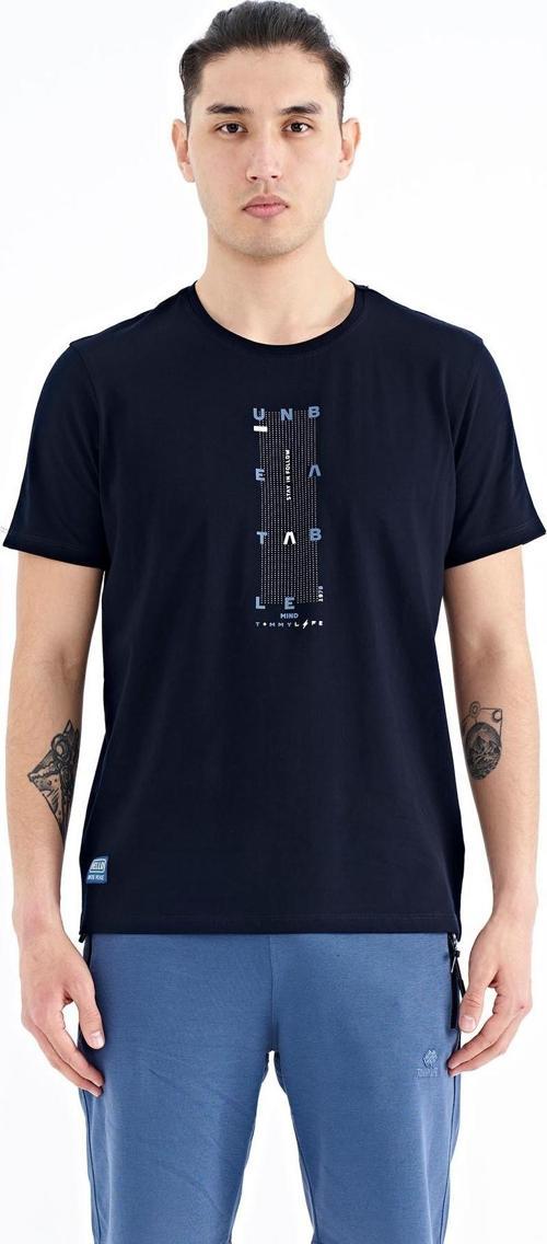 Lacivert Kol Şerit Detaylı O Yaka Standart Kalıp Erkek T-shirt - 88234