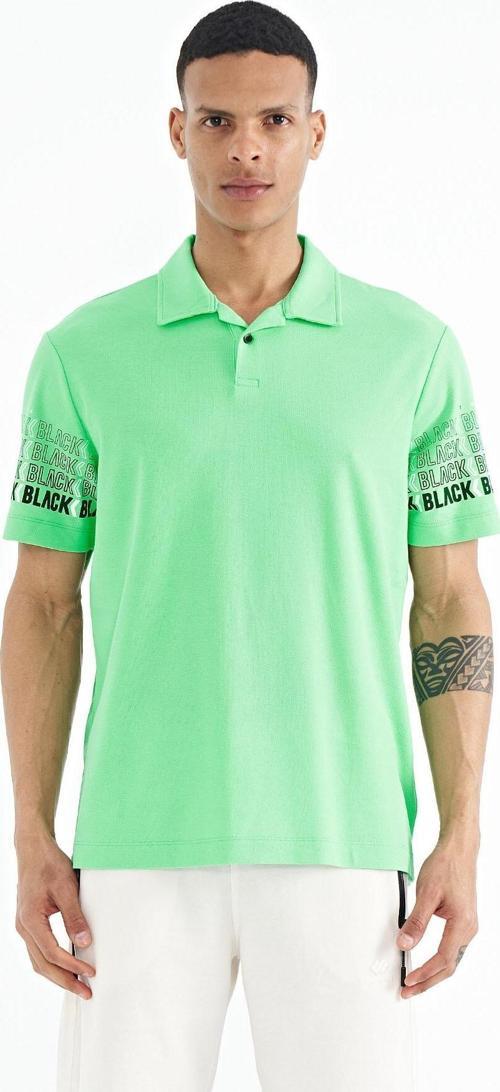Su Yeşili Kol Baskı Detaylı Polo Yaka Standart Form Erkek T-shirt - 88240