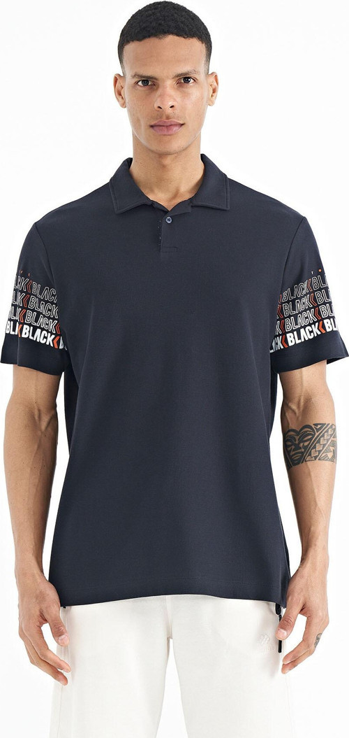 Lacivert Kol Baskı Detaylı Polo Yaka Standart Form Erkek T-shirt - 88240