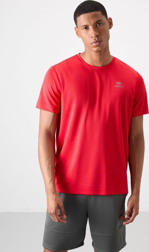 Kırmızı O Yaka Standart Kalıp Logo Desenli Aktif Spor Erkek T-Shirt  - 88255