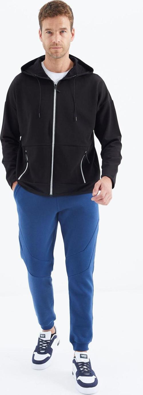 Siyah Kapüşonlu  Gizli Cep Detaylı Erkek Sweatshirt - 88288
