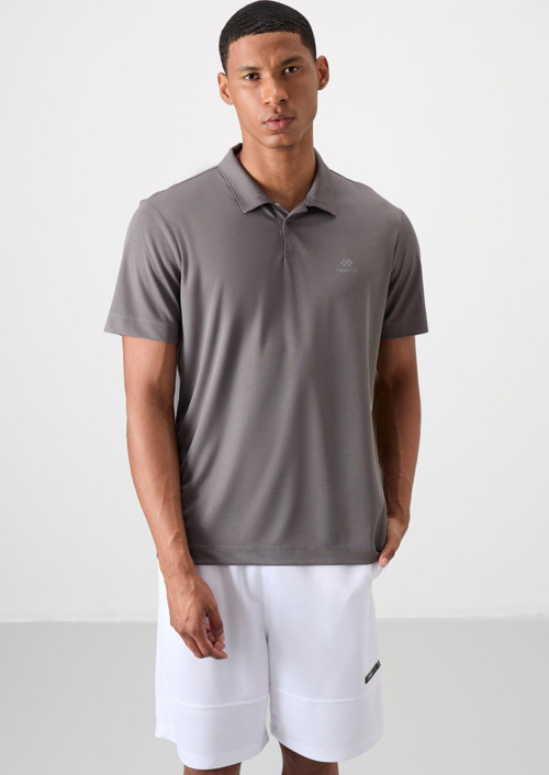 Koyu Gri Logo Baskılı Standart Kalıp Polo Yaka Aktif Spor Erkek T-Shirt - 88252