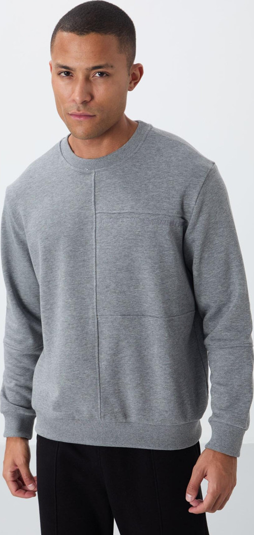 Gri Melanj Kompakt Pamuklu Kalın Pürüzsüz Dokulu O Yaka Standart Fit Erkek Sweatshirt -88405