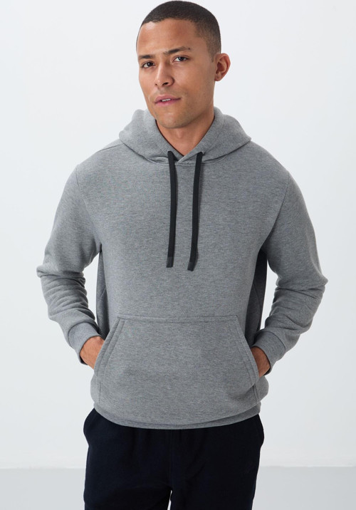 Gri Melanj Pamuklu Kalın İçi Tüylü Yumuşak Dokulu Comfort Fit Nakışlı Erkek Sweatshirt - 88419