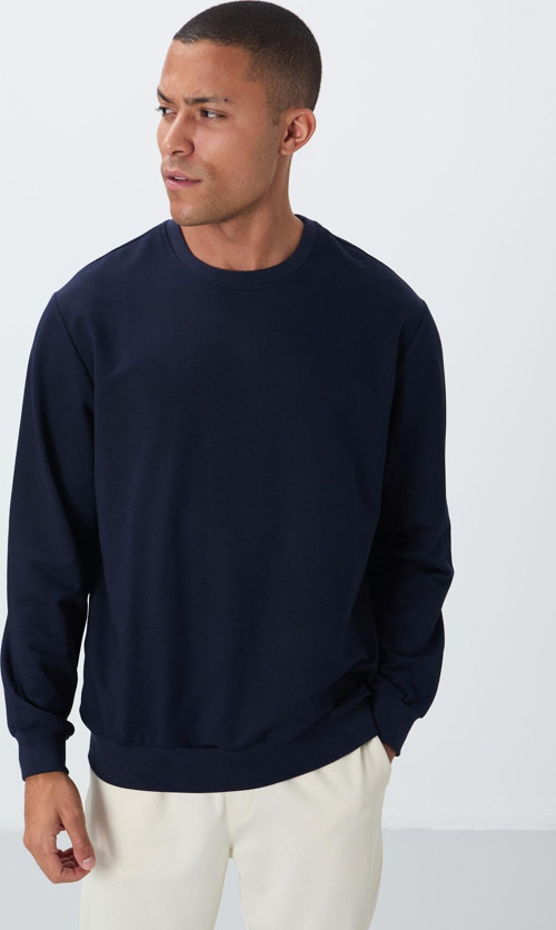 İndigo Pamuk Yumuşak Dokulu Standart Fit Basic Erkek Sweatshirt - 88363