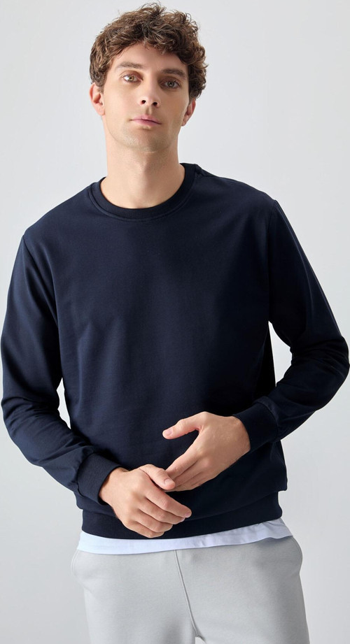 Lacivert Pamuk Yumuşak Dokulu Standart Fit Basic Erkek Sweatshirt - 88363