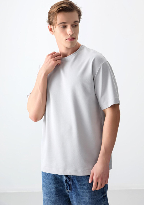 Taş Pamuklu Kalın Yumuşak Dokulu Oversize Fit Basic Erkek T-Shirt - 88377