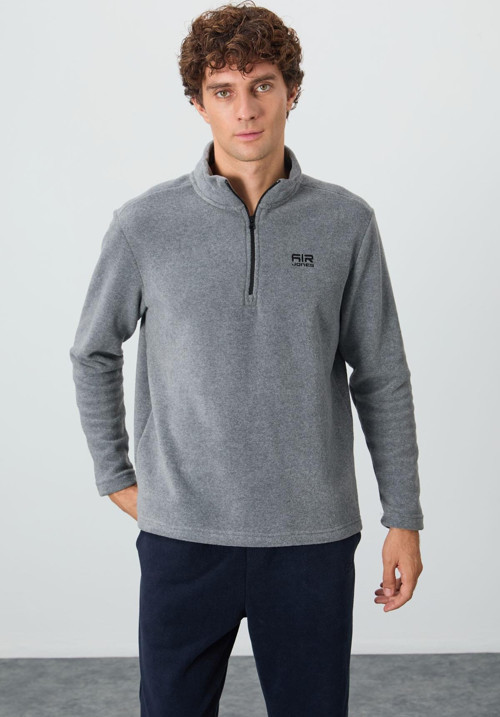 River Gri Melanj Dik Yaka Erkek Polar Sweatshirt - 88310