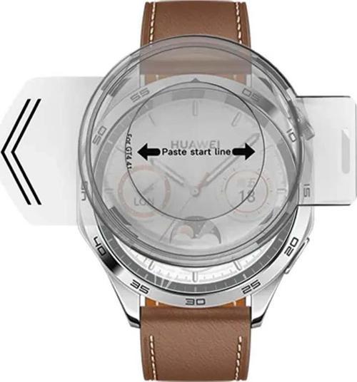Huawei Watch GT4 46mm Uyumlu Kolay Takılabilir Takma Temizleme Aparatlı Temperli Cam Ekran Koruyucu