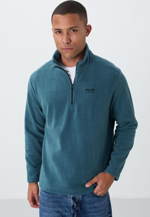 River Orman Yeşili Dik Yaka Erkek Polar Sweatshirt - 88310