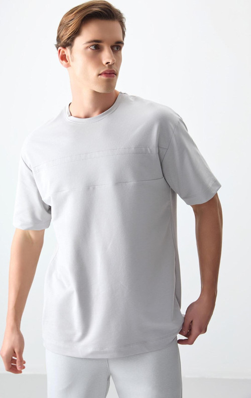 Taş Pamuklu Kalın Yumuşak Dokulu Oversize Fit Basic Erkek T-Shirt - 88378