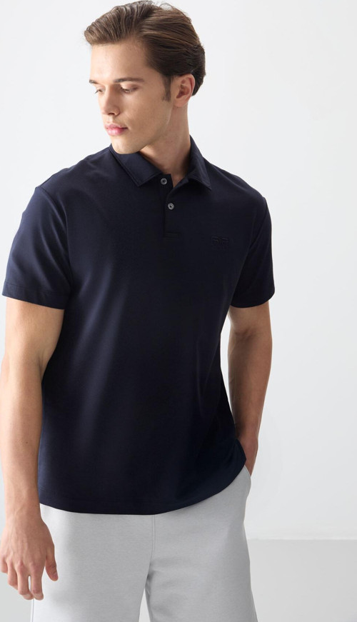 Lacivert Pamuklu Kalın Yumuşak Dokulu Polo Yaka Oversize Fit Basic Erkek T- Shirt - 88381