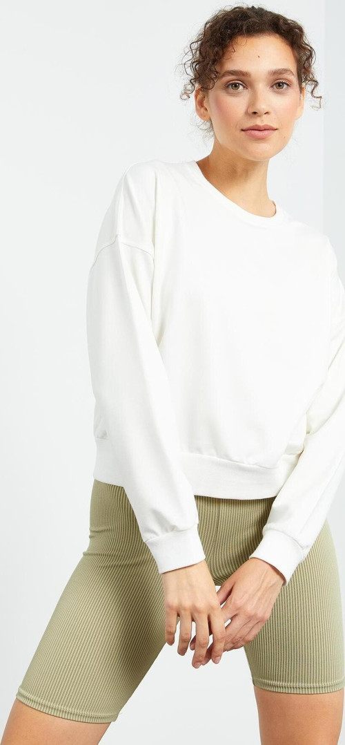 Ekru Basic Rahat Form O Yaka Kadın Sweatshirt - 97114