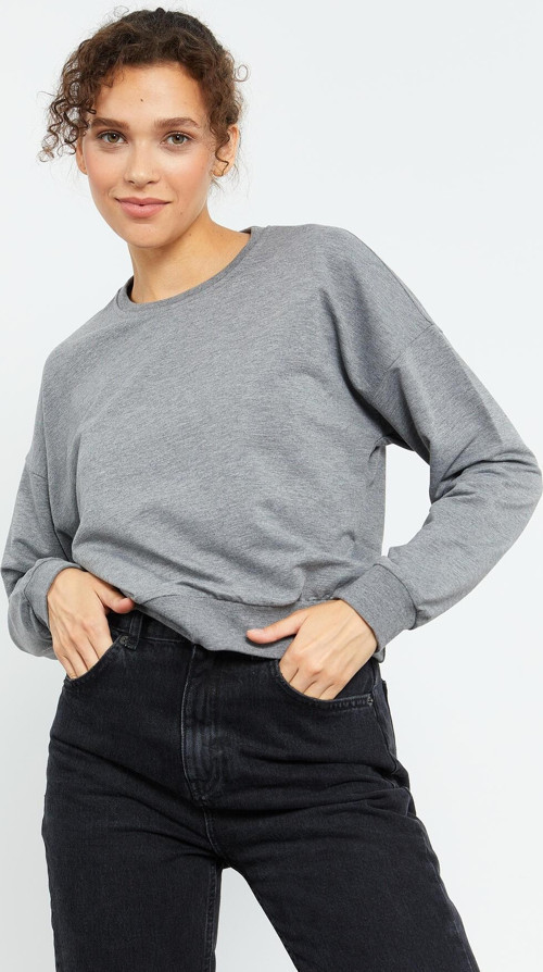 Gri Melanj Basic Rahat Form O Yaka Kadın Sweatshirt - 97114