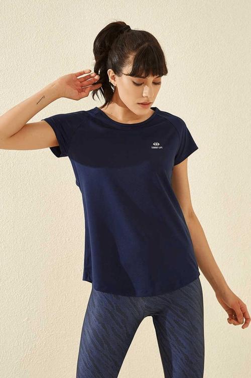 İndigo Sırt Pencereli Kısa Kol Standart Kalıp O Yaka Kadın T-Shirt - 97101