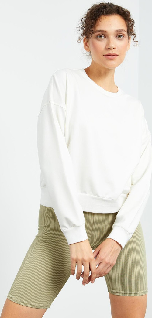 Ekru Basic Rahat Form O Yaka Kadın Sweatshirt - 97114